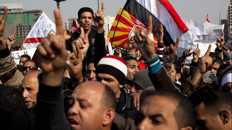 people protesting in Cairo streets