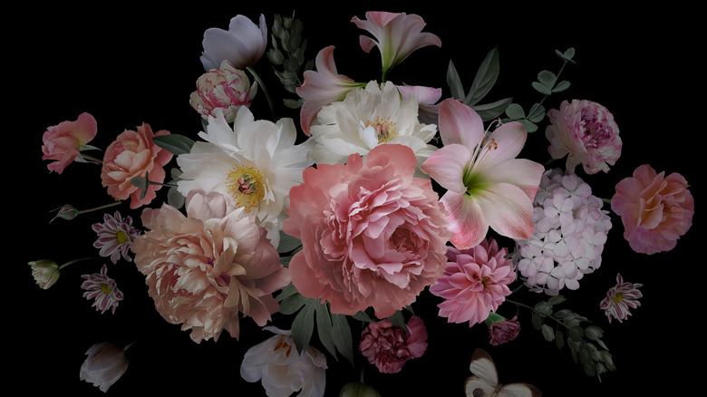 flower arrangement featuring ponies and lilies