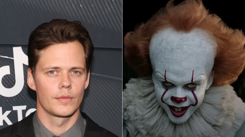 Split image of Bill Skarsgård and Pennywise from It