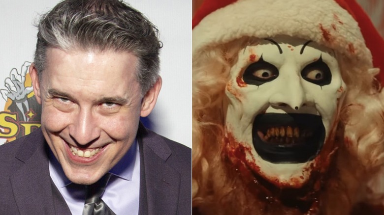 Split image of David Howard Thornton and Art the Clown in Terrifier 3