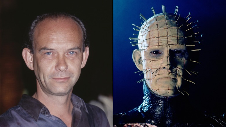 Split image of Doug Bradley and Pinhead from Hellraiser