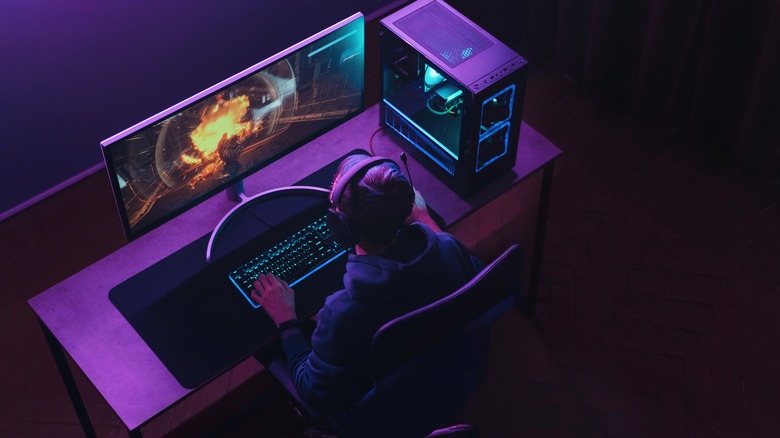 Gamer sitting at computer