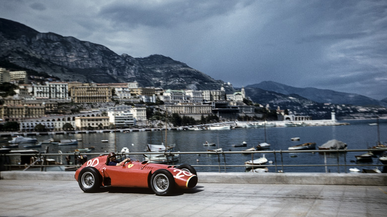 Fangio driving car Monaco 1956