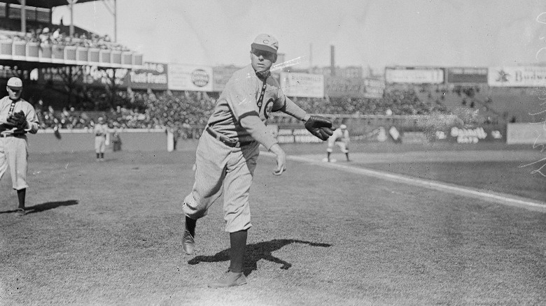 Mordecai Brown warming up