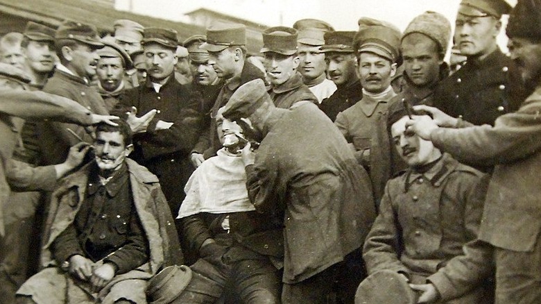 World War I soldiers shaving