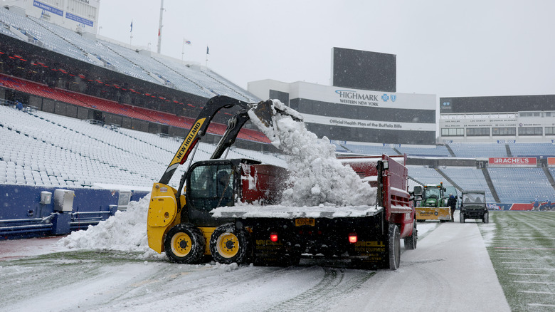 snow clearing on NFL pitch