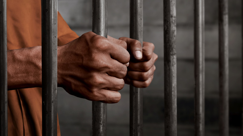 Man hands prison bars