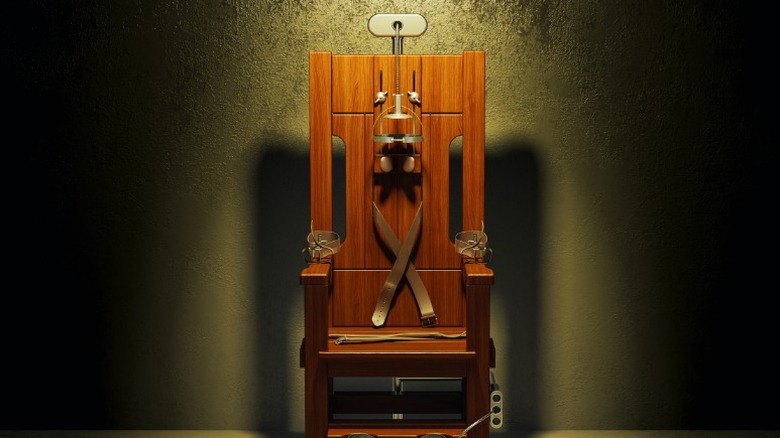 Electric chair in a dark room