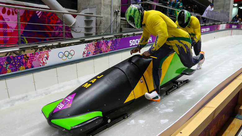 jamaican bobsledders on the track