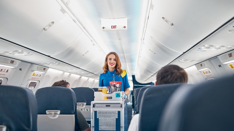 Flight attendant in the aisle