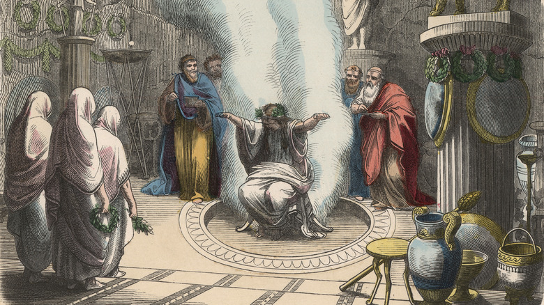 1866 illustration of Pythia oracle at Delphi