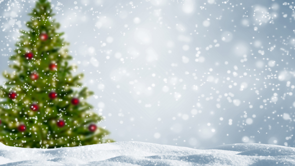 Christmas tree with snowy background