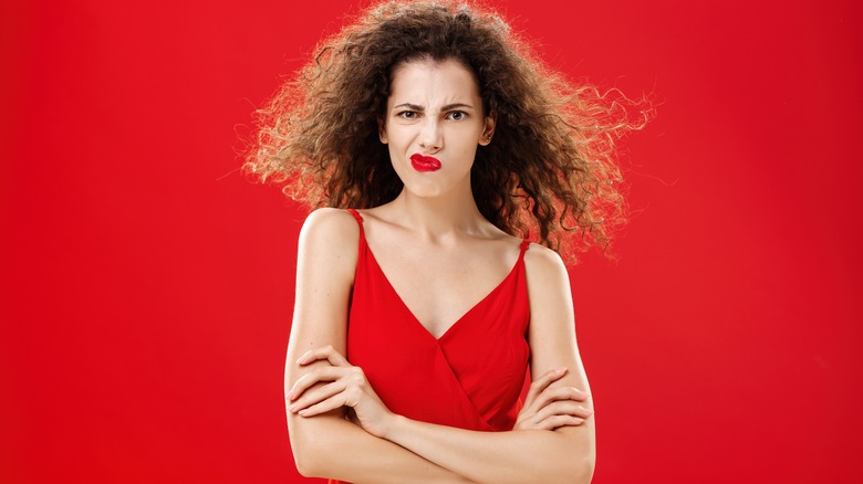 angry woman in red