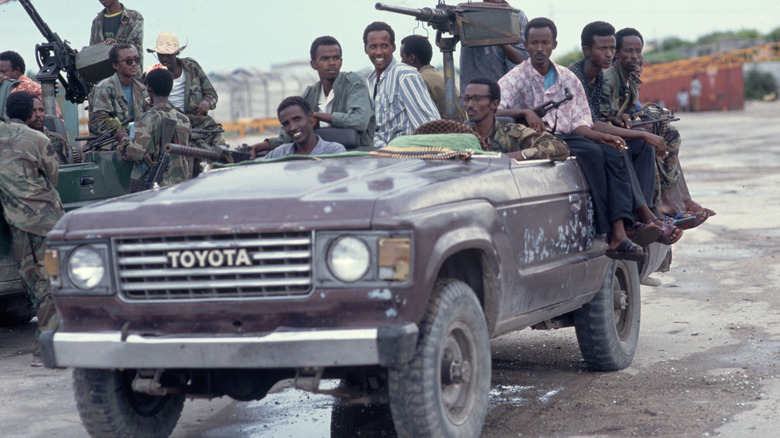 Somali miltia members in truck 