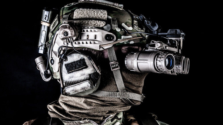 soldier with head-mounted night-vision goggles