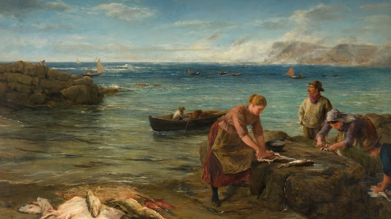 Painting of people fishing