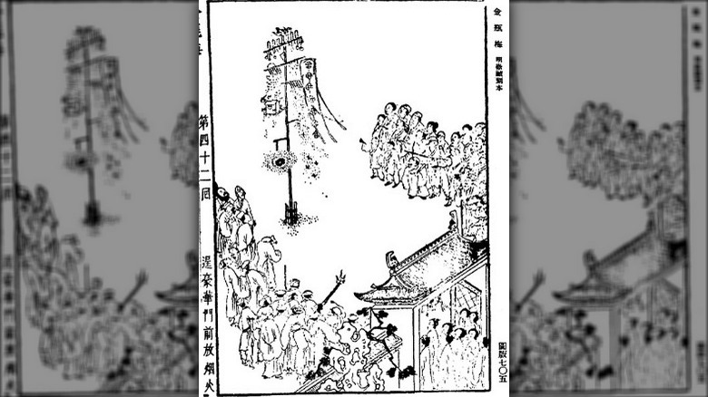 Illustration of ancient Chinese firework display