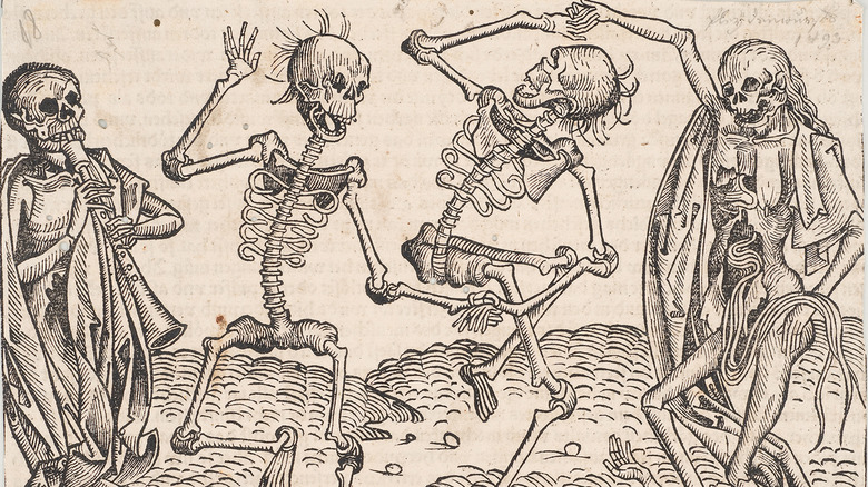 Danse macabre dancing skeletons artwork