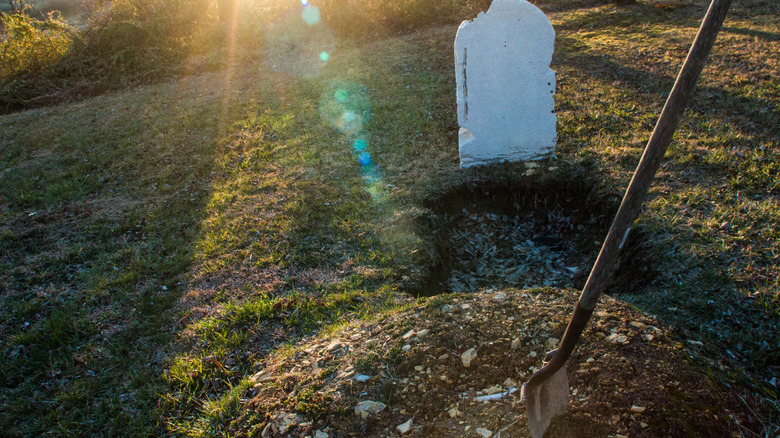 grave with shovel