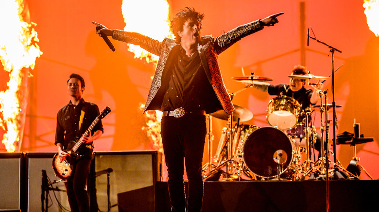 Green Day performing on stage