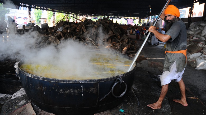 Giant vat of Sikh lentil soup