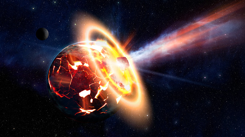 Image of asteroid impact destroying planet