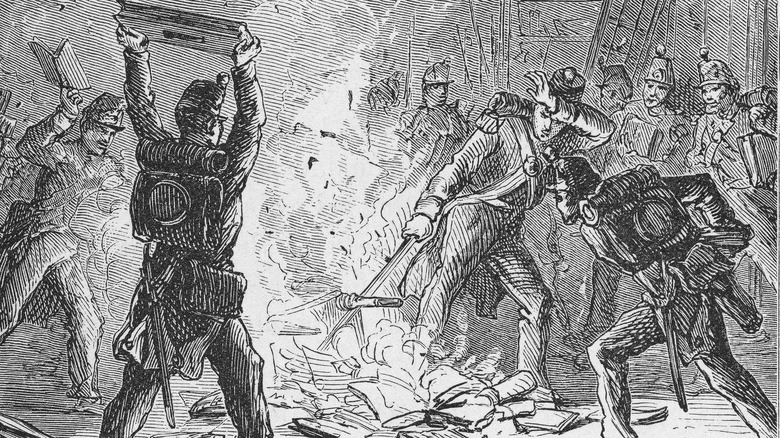 British troops burning books 