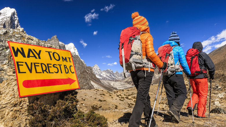 Climbers following trail up Mt. Everest