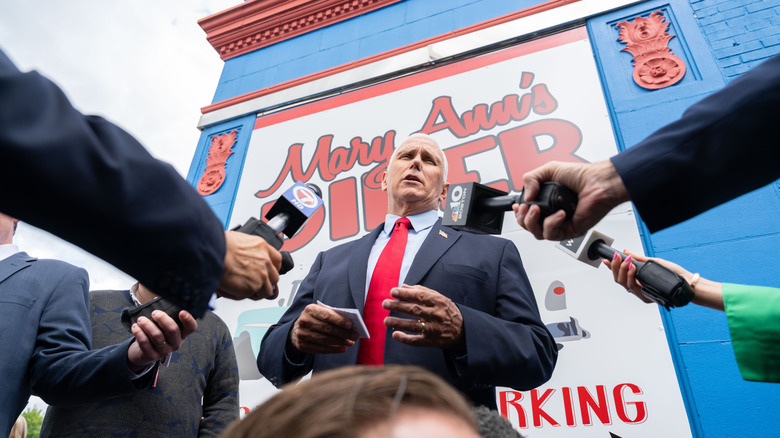 Mike Pence speaking with reporters