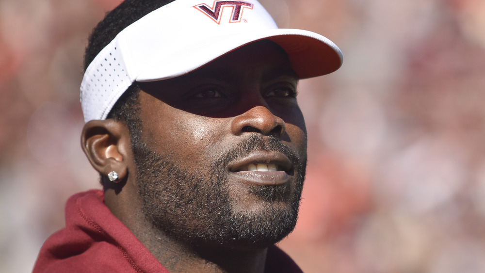 Vick wearing Virginia Tech visor