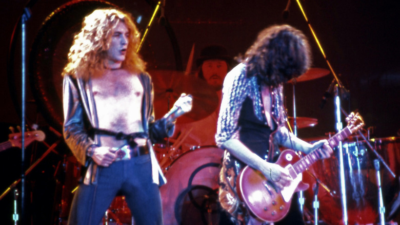 Robert Plant and Jimmy Page performing
