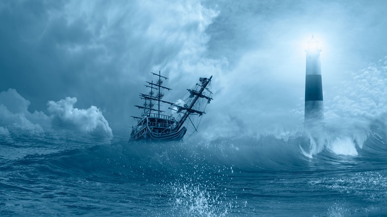 Photo of a ship on a stormy sea