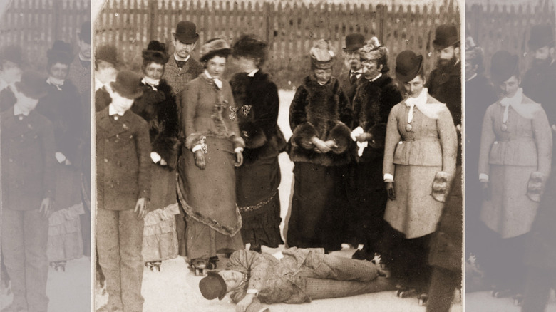 People rollerskating in 1876