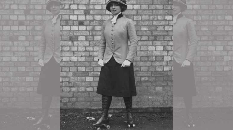 Woman dressed to go rollerskating