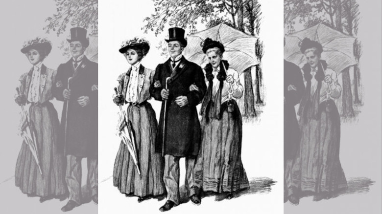 A Victorian chaperon accompanying a couple on a date