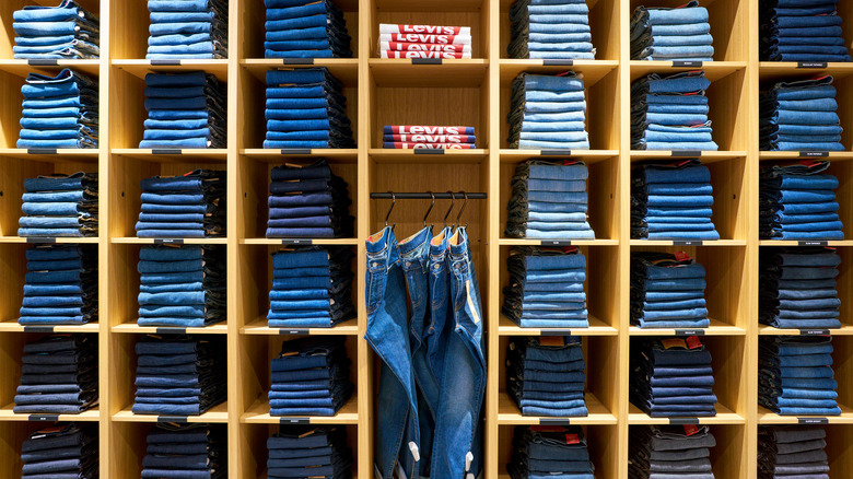 A wall of Levi's jeans