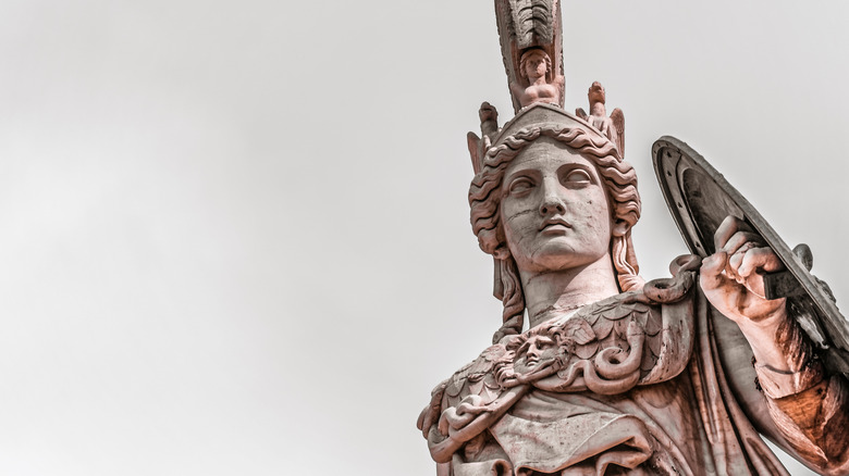 Close up Athena marble statue Athens