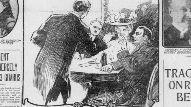 illustration of a Harry Thaw shooting Standford White