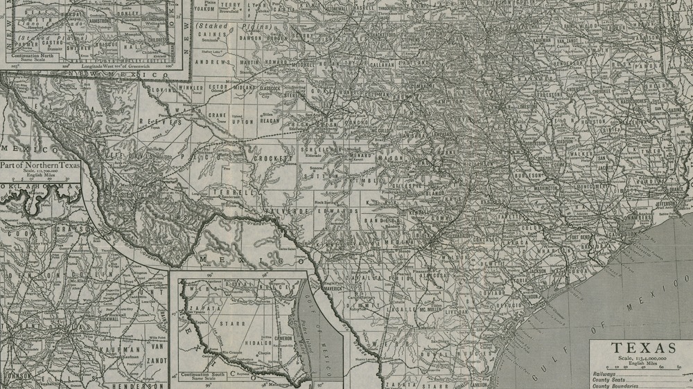 Map of Texas, USA, circa 1910s. Artist Emery Walker Ltd.