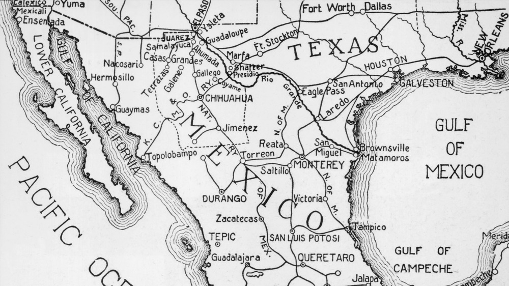 A map of Mexico, showing the location of the insurrection along the American border, circa 1911. 