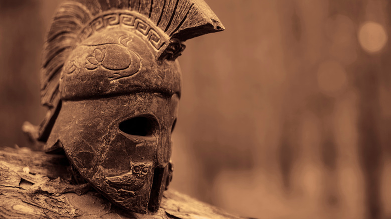 Spartan Helmet on a shield 