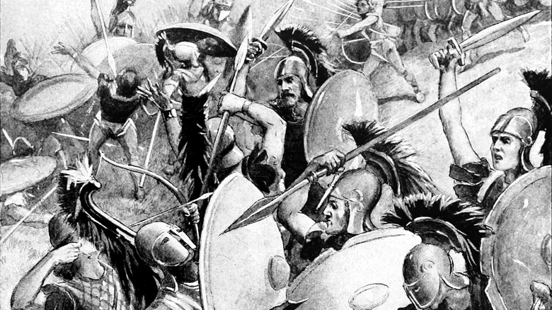 Spartan warriors in battle