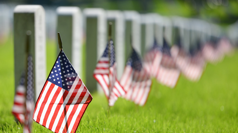 American flags on graves
