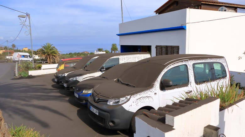 ash covered cars