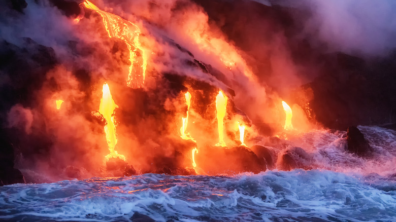 Lava hitting the Pacific Ocean