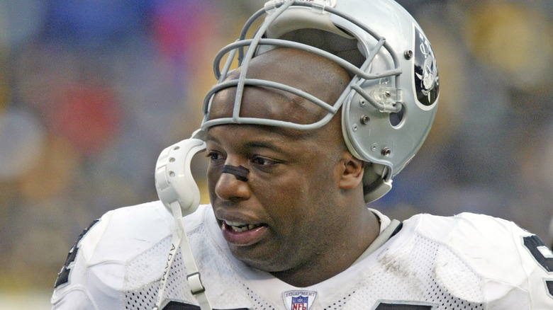 dana stubblefield helmet atop head