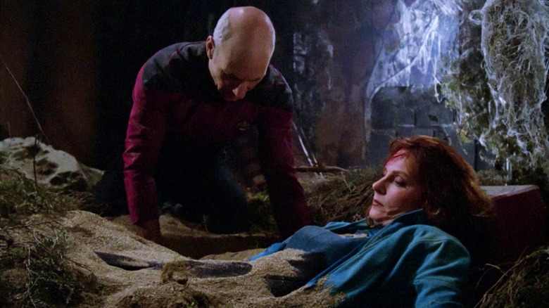 Picard in cave in Star Trek TNG episode The Arsenal of Freedom