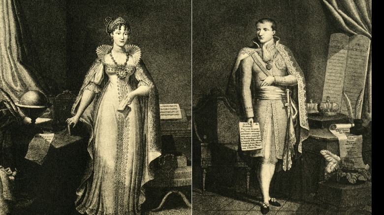 Formal portraits of Josephine and Napoleon standing