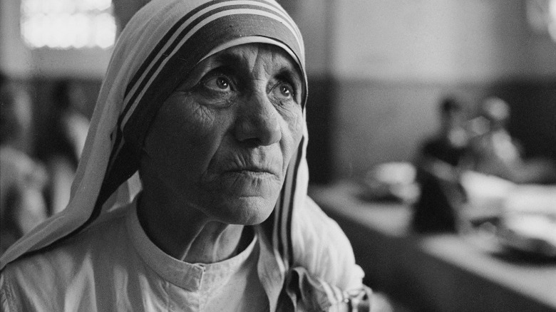 Mother Teresa looking upwards