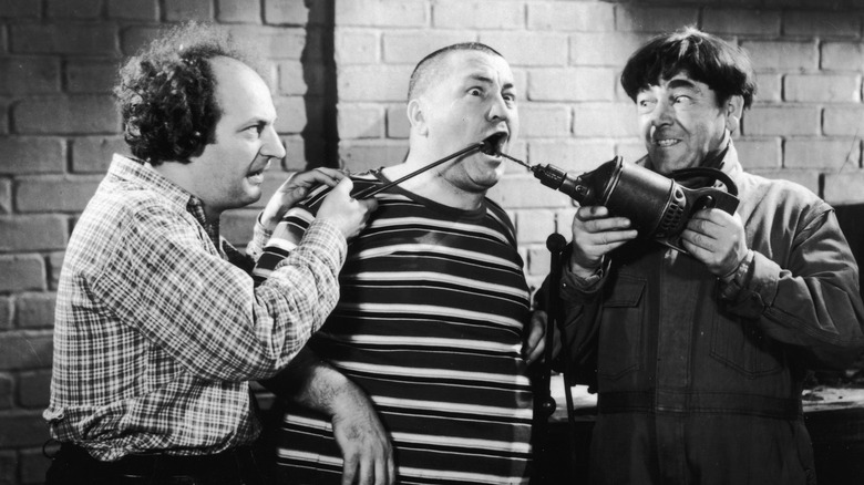 The Three Stooges on set